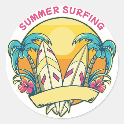 Zomsurfen Ronde Sticker (Voorkant)
