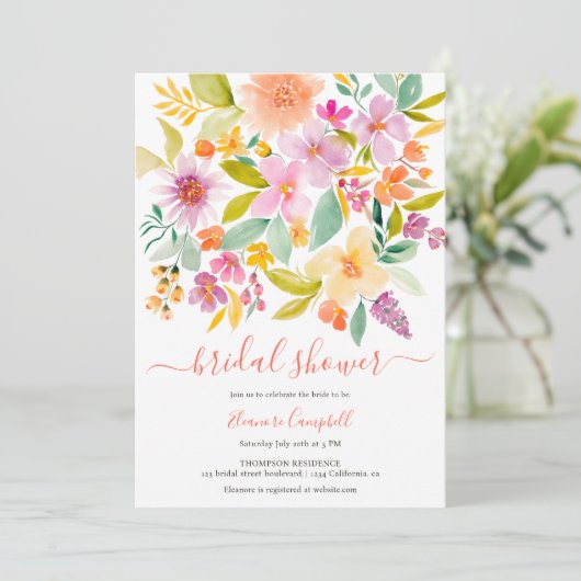 Zomtuinbloem waterverf vrijgezellenfeest kaart (Staand voorkant)