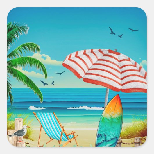 Zomvakantie op het strand, Relaxatie Vierkante Sticker (Voorkant)