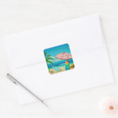 Zomvakantie op het strand, Relaxatie Vierkante Sticker (Envelop)