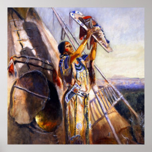 “Zon aanbidden in Montana” van Charles Russell Poster