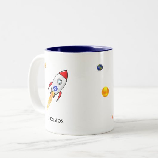 Zon, aarde en skyroet op wit tweekleurige koffiemok (Voorkant links)