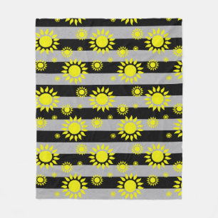 Zon Abstracte vormen op grijze zwarte strepen Fleece Deken