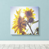 Zon achter de zonnebloemen canvas afdruk (Insitu (Houten vloer))