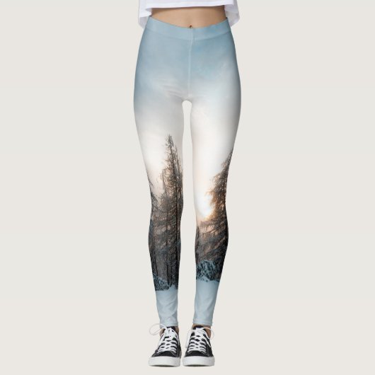 Zon achter sparrenbomen leggings (Voorkant)