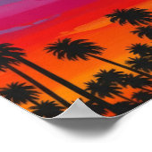 Zon achter tropische palmbomen muurkunst poster (Hoek)