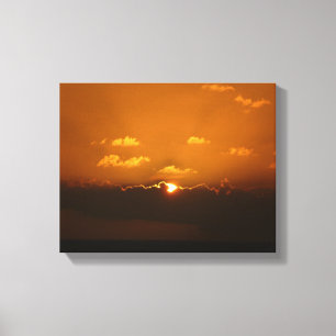 Zon Achter Wolken I Oranje Zonsondergang Foto Canvas Afdruk