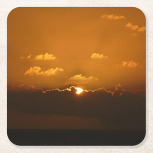 Zon Achter Wolken I Oranje Zonsondergang Foto Kartonnen Onderzetters