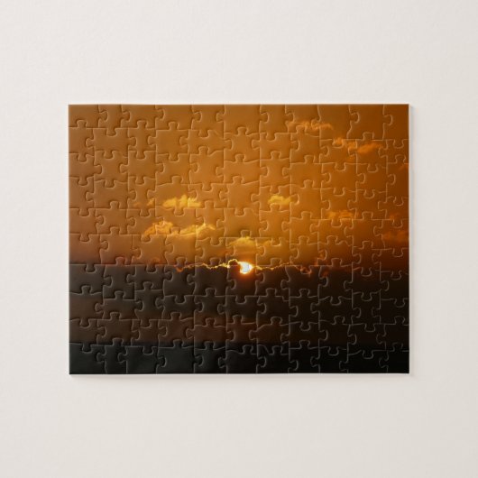 Zon Achter Wolken I Oranje Zonsondergang Foto Legpuzzel (Horizontaal)