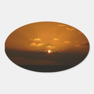 Zon Achter Wolken I Oranje Zonsondergang Foto Ovale Sticker