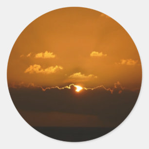 Zon Achter Wolken I Oranje Zonsondergang Foto Ronde Sticker