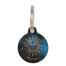 Zon Astrologie Hemels Monogram Goud Glitter Huisdierpenning