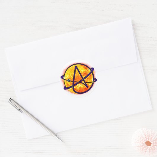 Zon-atheïstisch symbool ronde sticker (Envelop)