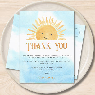 Zon Baby Shower Bedankt Briefkaart