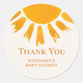 Zon Baby Shower Bedankt Ronde Sticker (Voorkant)