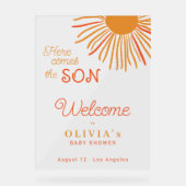 Zon baby shower hier komt de zoon welkom acryl bord (Voorkant)