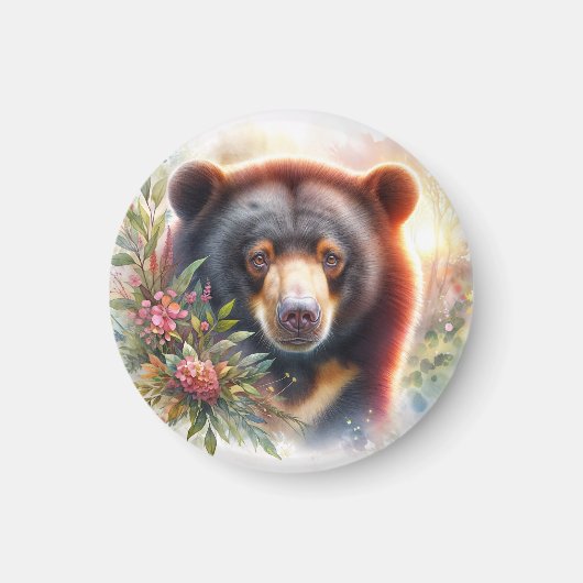 Zon Beer Florale Aquarel Magneet (Voorkant)