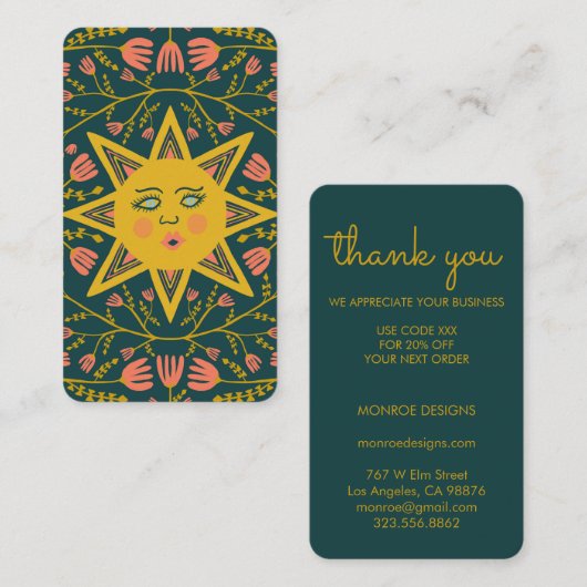 Zon & Bloeiende Wijnstokken Elegante Boho BEDANKT Visitekaartje (Voorkant / Achterkant)