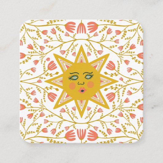 Zon & Bloeiende Wijnstokken Elegante Boho QR Code Vierkante Visitekaartje (Voorkant)