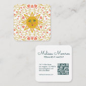 Zon & Bloeiende Wijnstokken Elegante Boho QR Code Vierkante Visitekaartje (Voorkant / Achterkant)