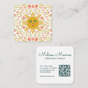 Zon & Bloeiende Wijnstokken Elegante Boho QR Code Vierkante Visitekaartje