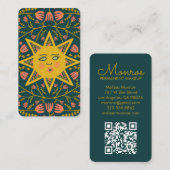 Zon & Bloeiende Wijnstokken Elegante Boho QR Code Visitekaartje (Voorkant / Achterkant)