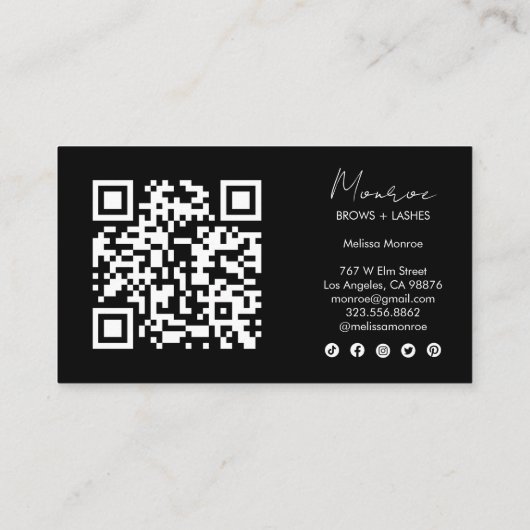 Zon & Bloem Boho Line Art Elegante QR Sociale Icon Visitekaartje (Achterkant)