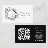 Zon & Bloem Boho Line Art Elegante QR Sociale Icon Visitekaartje (Voorkant / Achterkant)