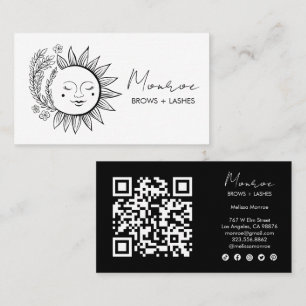 Zon & Bloem Boho Line Art Elegante QR Sociale Icon Visitekaartje