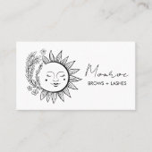 Zon & Bloem Boho Line Art Elegante QR Sociale Icon Visitekaartje (Voorkant)