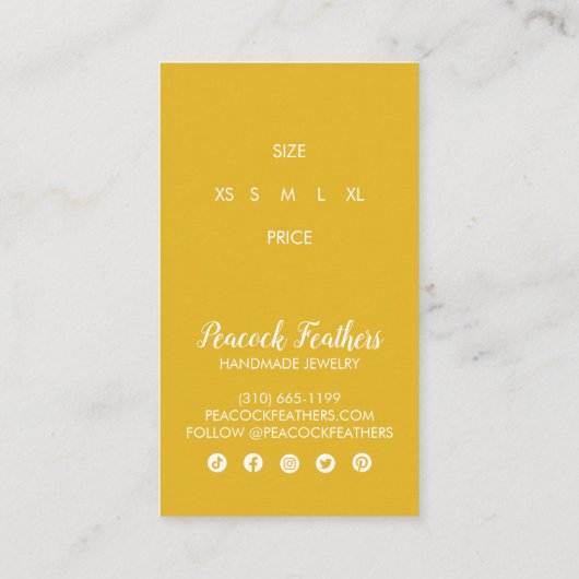 Zon & Bloemen Prijs Maat CUSTOM Hang Label (Achterkant)