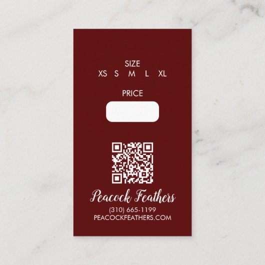 Zon & Bloemen Prijs Maat QR Code CUSTOM Hang Label (Achterkant)