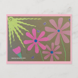 Zon & bloemen roze Blue Beach Song™-Briefkaart Briefkaart