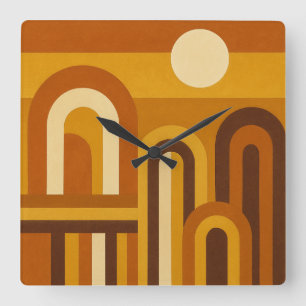 Zon & Bogen Mid Century Modern Geometrisch Ontwerp Vierkante Klok