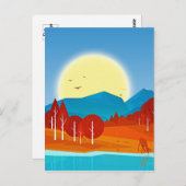 Zon boven Blauwe Berg met het Deer Lake Briefkaart (Voorkant / Achterkant)