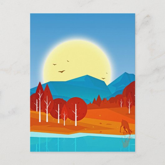 Zon boven Blauwe Berg met het Deer Lake Briefkaart (Voorkant)