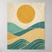 Zon boven Rolling Hills & Waves Poster (Voorkant)