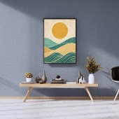 Zon boven Rolling Hills & Waves Poster