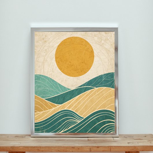 Zon boven Rolling Hills & Waves Poster