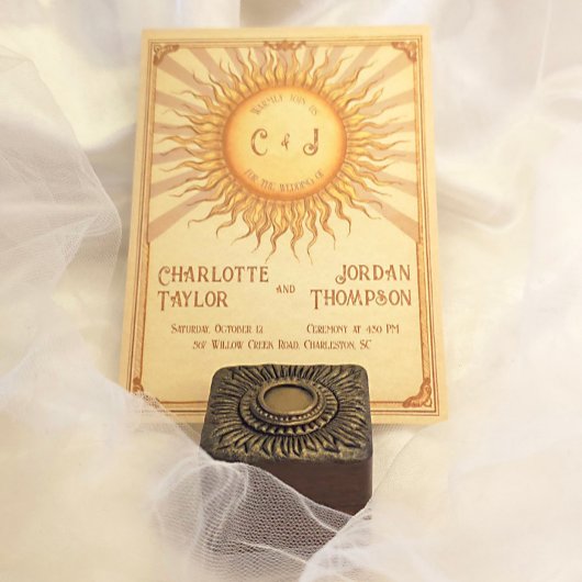  zon bruiloft uitnodiging in warme tinten