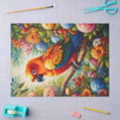 Zon Conure Papegaai Kleurrijke Bloemen Decoupage Tissuepapier (Craft)