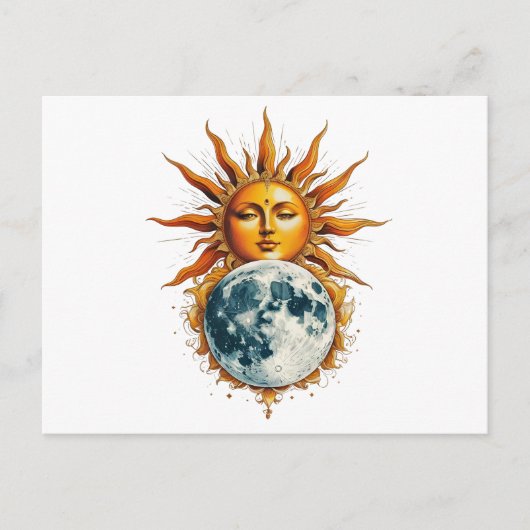 Zon die haar maan omhelst briefkaart (Voorkant)