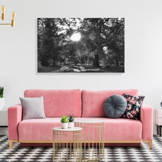 Zon door bomen canvas afdruk (Insitu (Woonkamer))