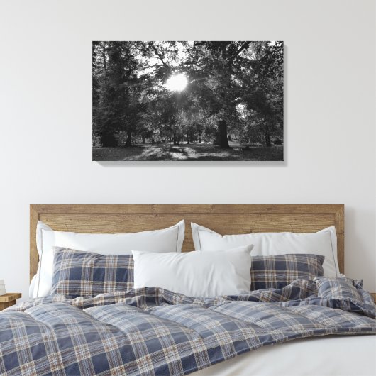 Zon door bomen canvas afdruk (Insitu (Slaapkamer))