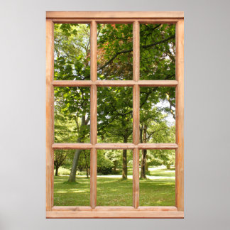 Zon door de bomen Gezicht vanuit een raam Poster