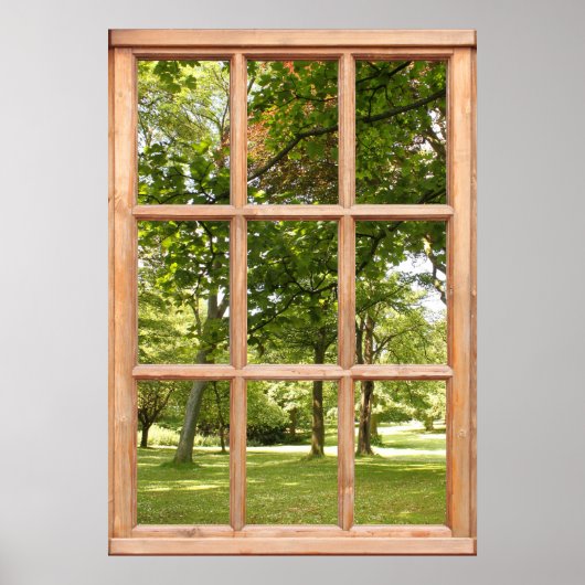 Zon door het Uitzicht van Bomen van een Venster Poster (Voorkant)