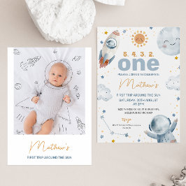 Zon Eerste Reis Rond de Zon Foto 1e Verjaardag Kaart