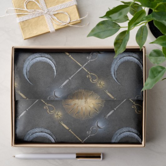 Zon- en bewegingspatroon op zwarte loskoppeling tissuepapier (Geschenk)