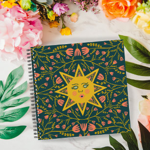 Zon en bloeiende wijnstokken Patroon Boho Schattig Notitieboek