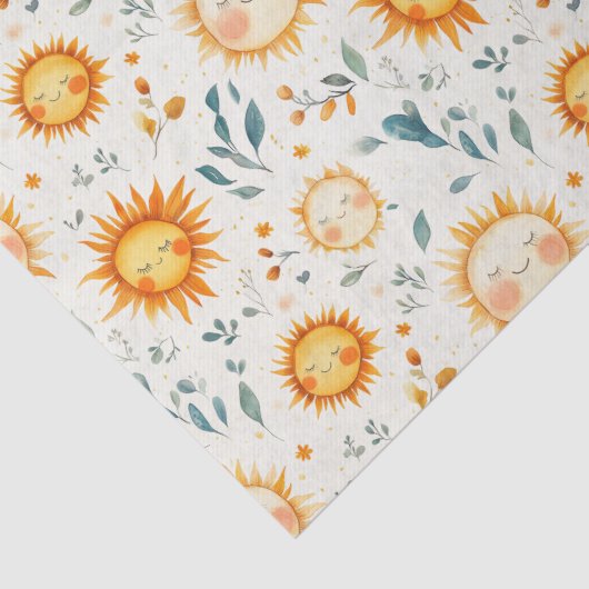 Zon en bloemen baby geschenken tissuepapier (Detail)